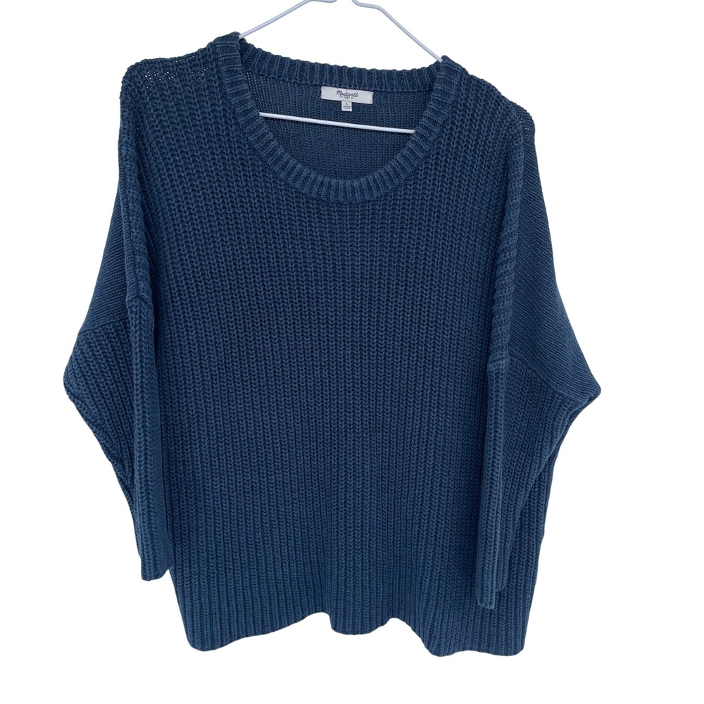 Madewell Chunky Knit Scoop Neck Sweater Blue 3/4 Length Sleeve Women's Large